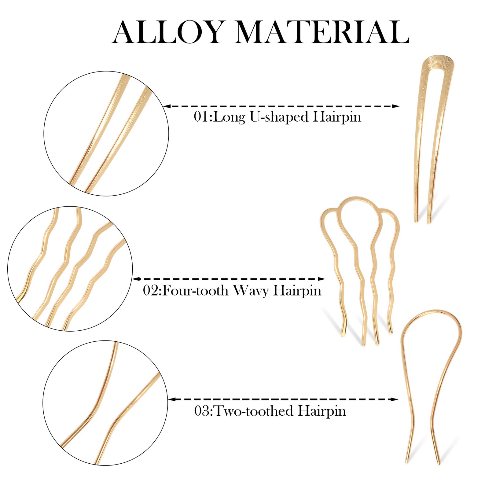Chanaco French Hair Pins for 1 Count (Pack of 9), A.Silver,Gold,Rose Gold