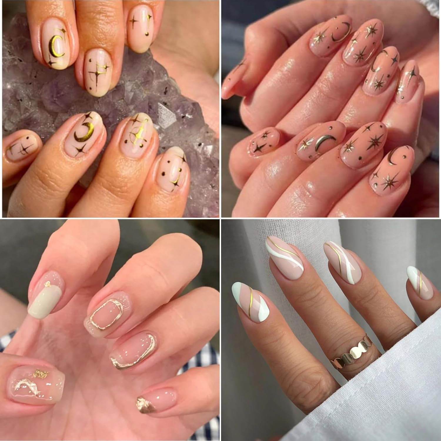 30 Sheets Gold Nail Art Stickers 3D Self-Adhesive Nail Decals Gold Line Star Nai