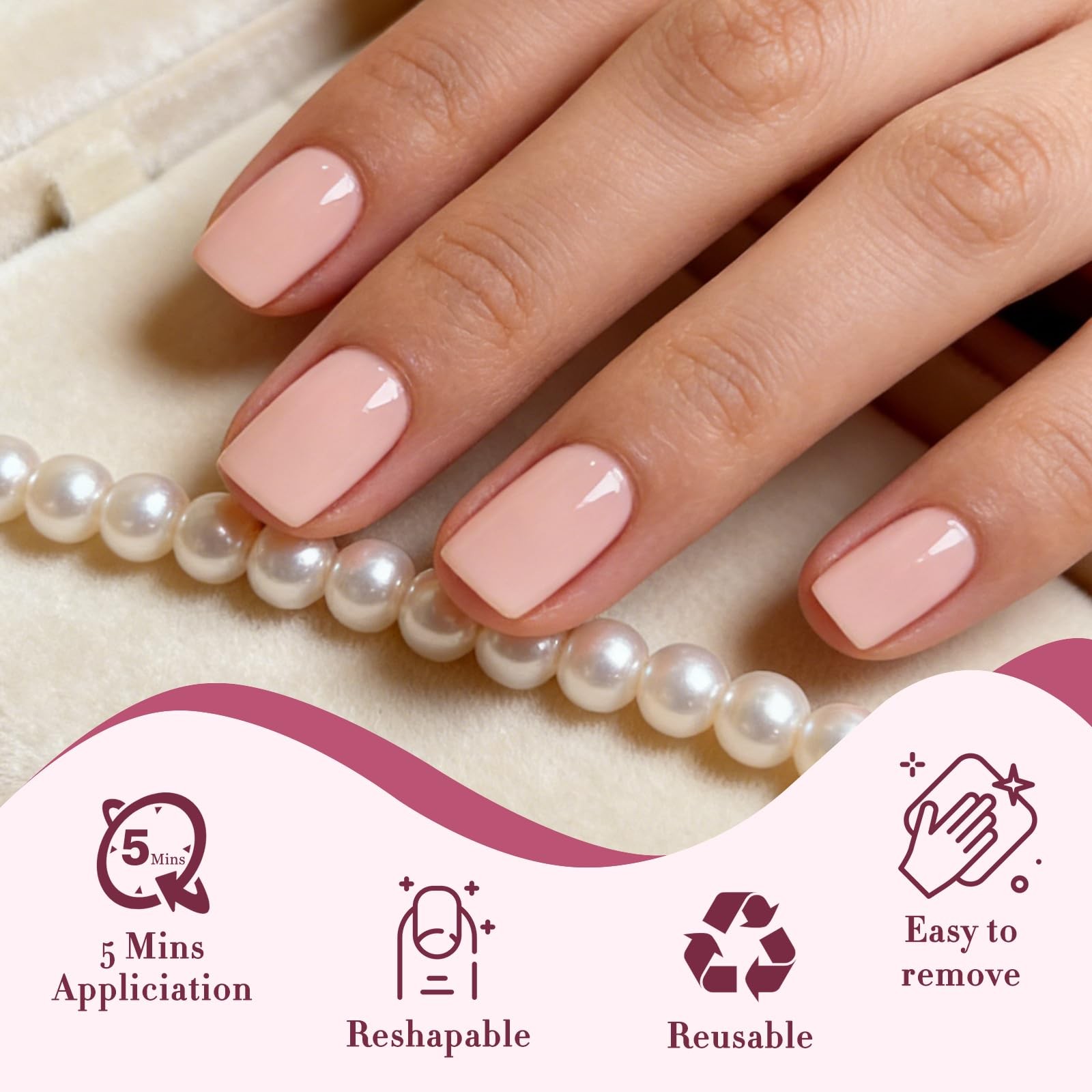 120PC Pink Square Press on Nails Short Fake Nails Press ons with Nail Adhesiv…