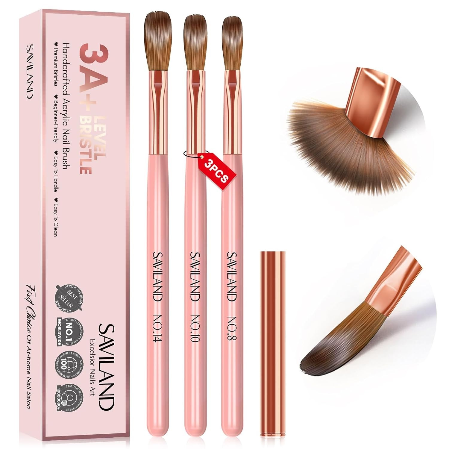 Professional Acrylic Brush Set with Kolinsky Hair for Stunning Nails – 3PCS