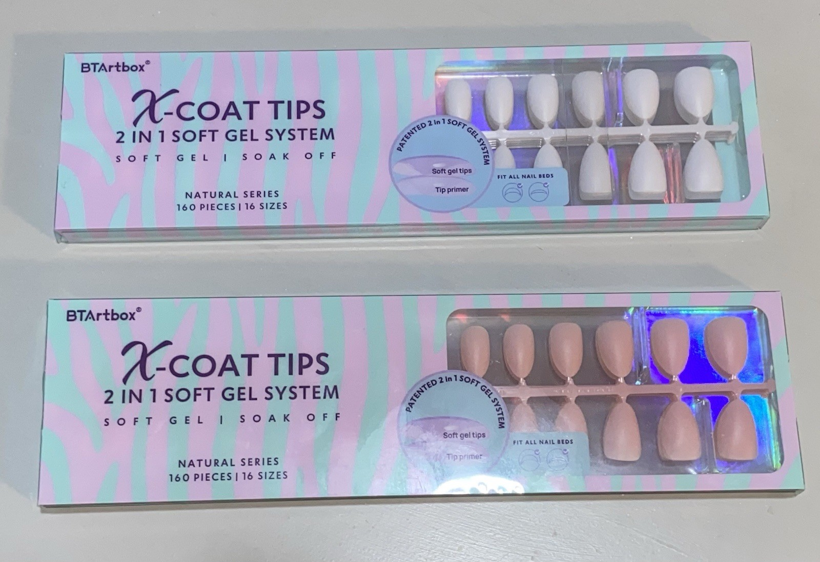 BTArtbox X-Coat Soft Gel Full Cover Nails Milky White and Soft Pink
