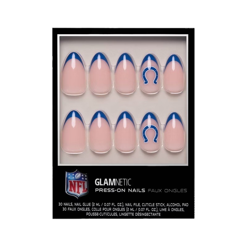 Indianapolis Colts Press-On Nails: Almond Shape, Gloss Finish, 30 Pieces