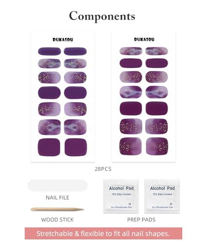 Semi Cured Gel Nail Strips, 28Pcs Uv Gel Nail Stickers, A34 Purple Lightning