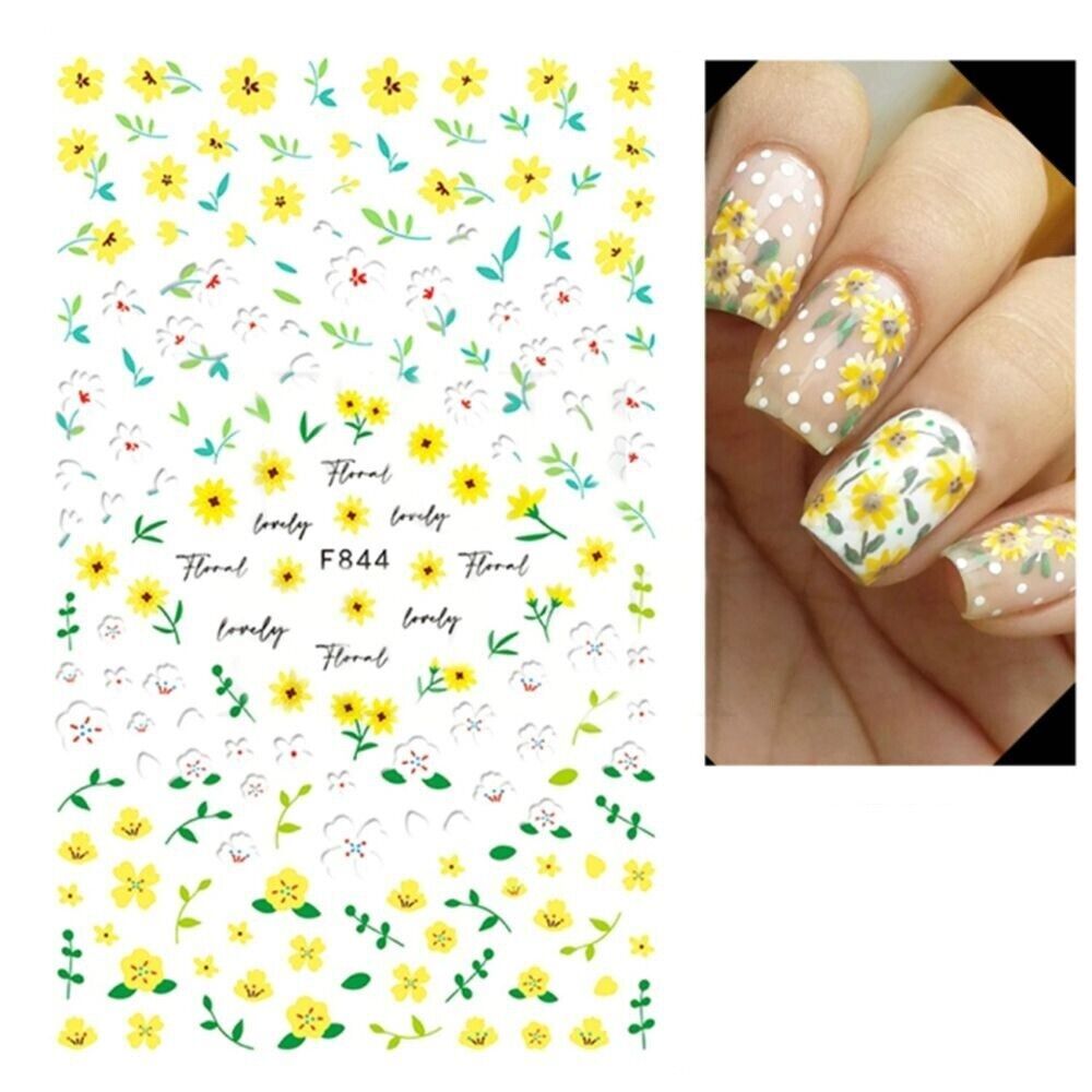 Daisy Sakura Butterfly Leaves 3D Nail Stickers Adhesive Decals Flowers DIY NS3