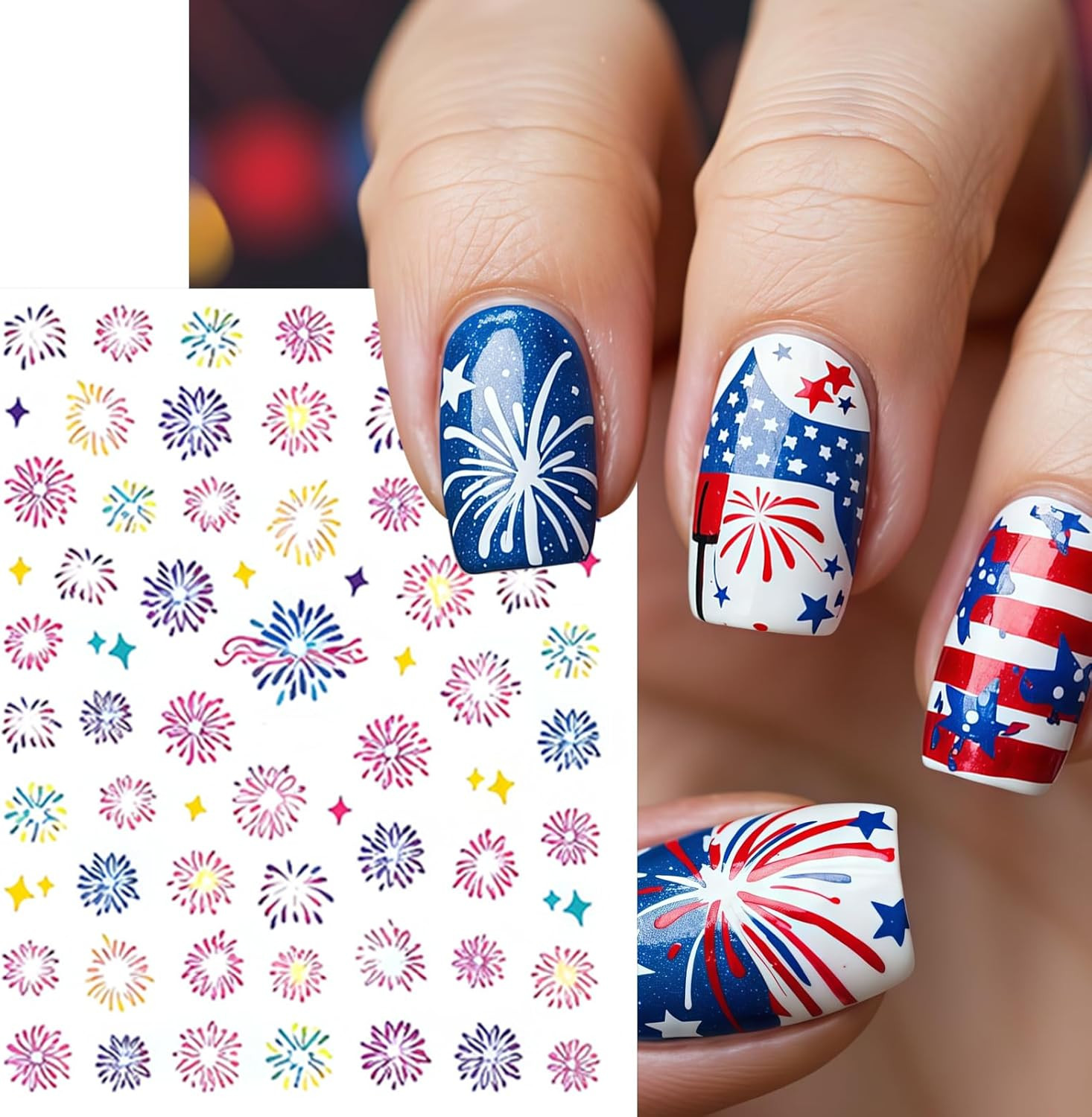 8 Sheets Independence Day Colorful Firework Nail Art Stickers 4Th of July Firewo