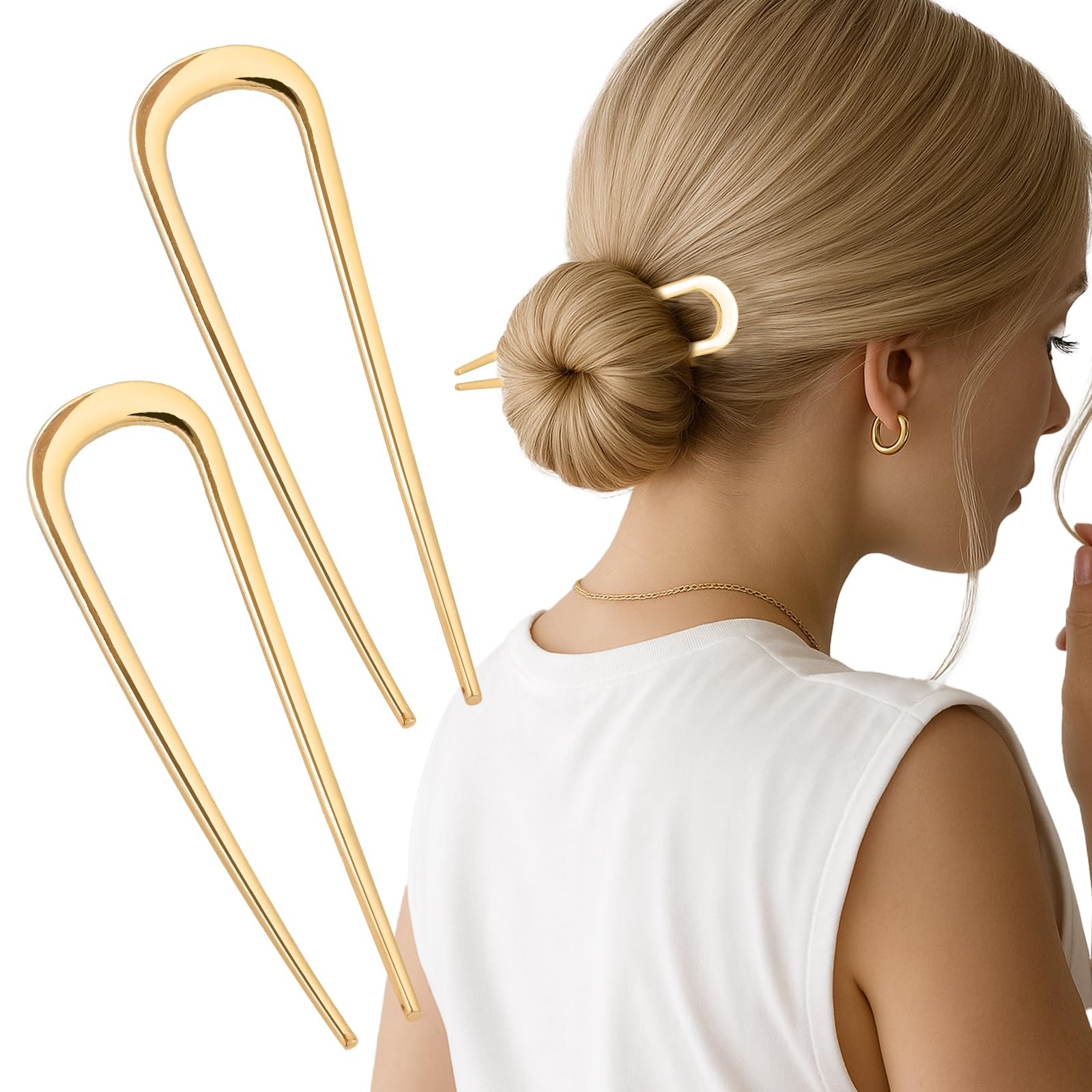 JIRIS 2PCS 4.2Inch French Hair Pins U-Shaped for Women and Girls Gold