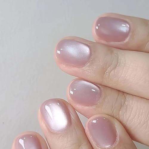 Cat Eye Press on Nails Short Square Fake Nails with Glitter Designs Cute Nails