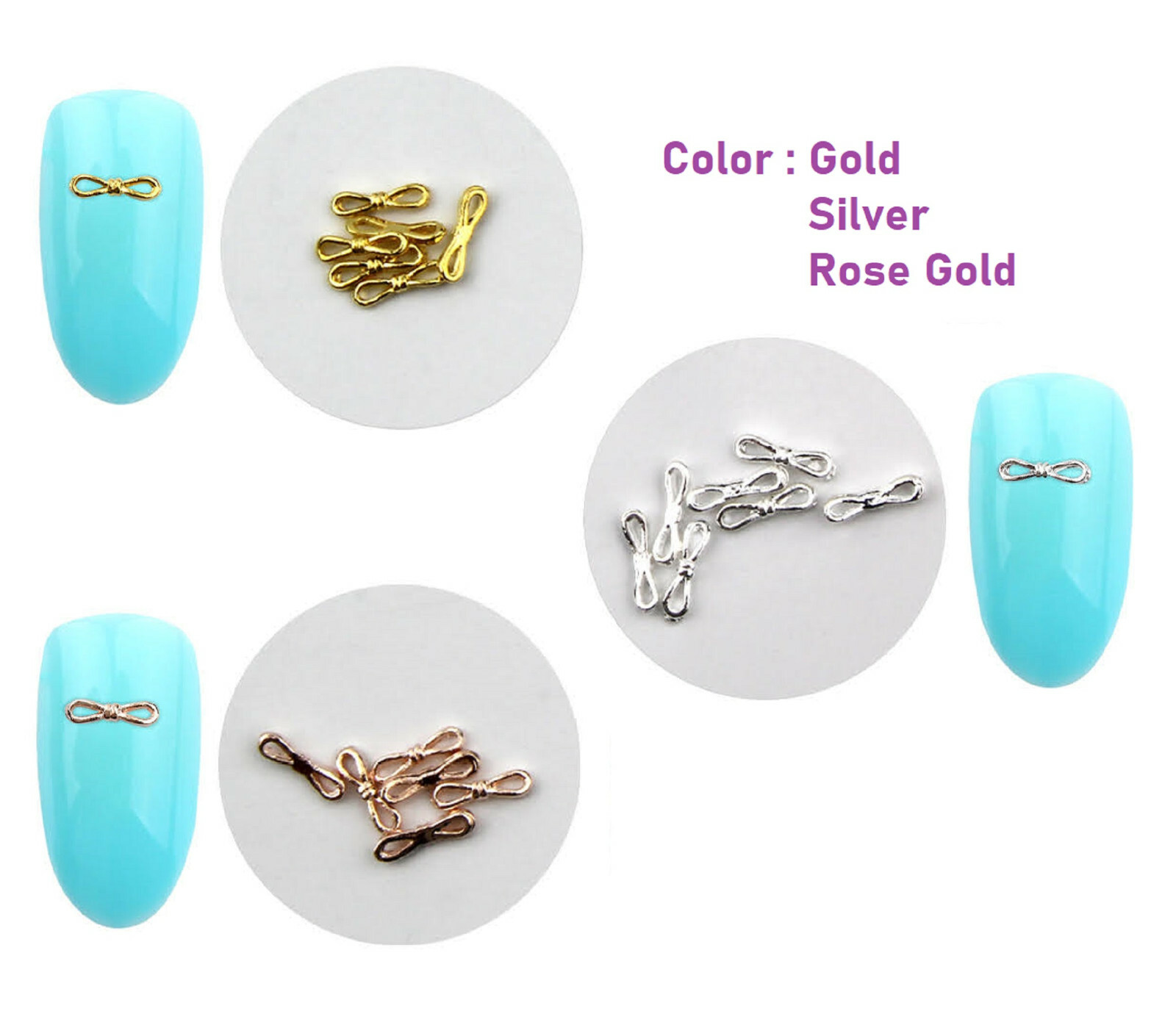 20Pcs New 3D Nail Art Solid Rose Gold Alloy Metal Cute Bow Ribbon DIY Decoration
