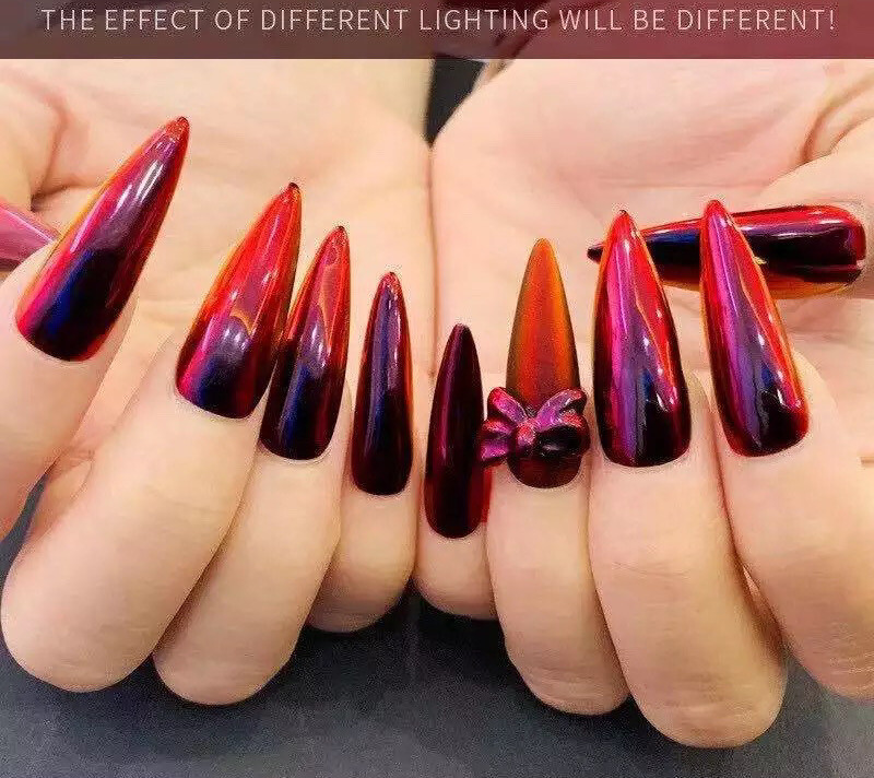 RED to BLACK Chameleon Mirror Nail Powder Duo Chrome Pigment Colour Shift H12
