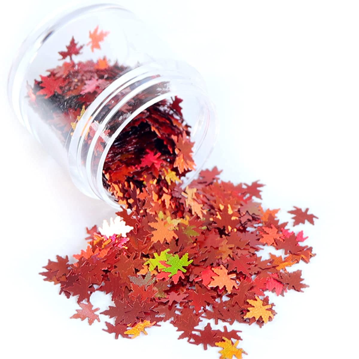 Holographic Glitters Fall Maple Leaf Shaped Nail Art Sequins Flakes 1 Pot, 3D…