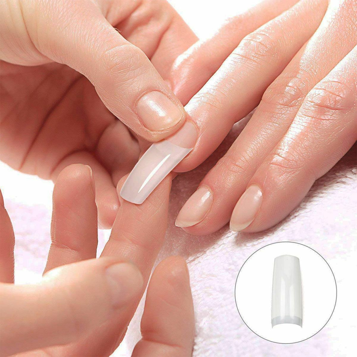500-1000Pcs Set Coffin Nail Tips Long Square French Fake False Nails Transparent