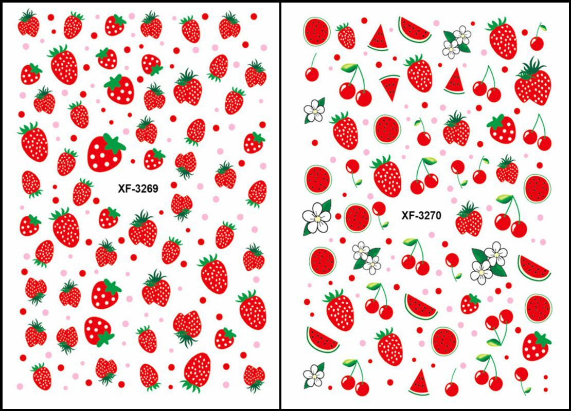Cherry Strawberry Watermelon Peach Avocado Fruit Lemon 3D Art Nail Stickers