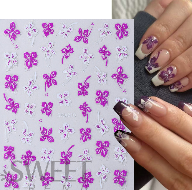 3Pcs Vine Flower Hawaiian Hibiscus Floral Nail Art Stickers Decal NS10