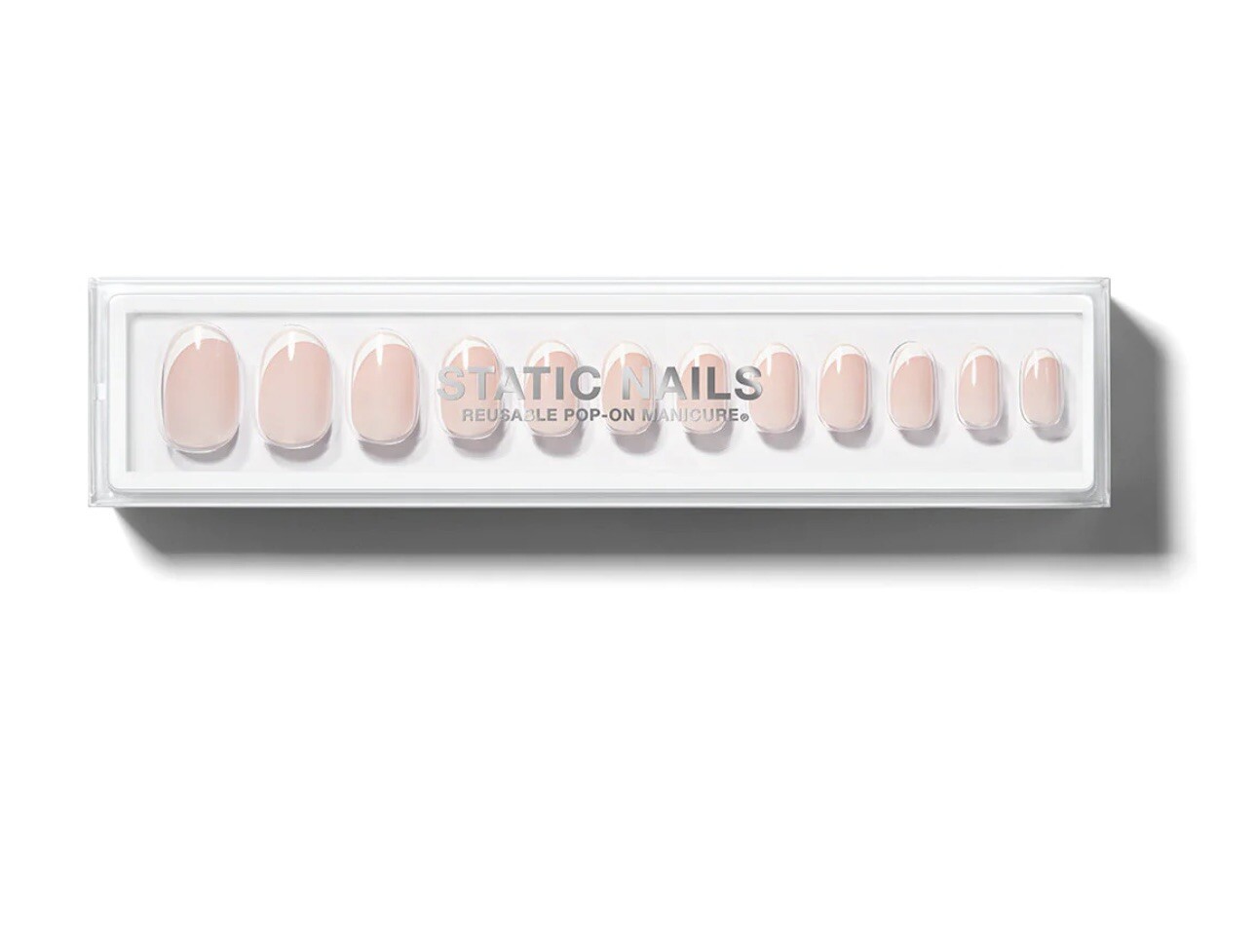 2 Sets of Static Nails in Curved Round French and Velvet Pink Square