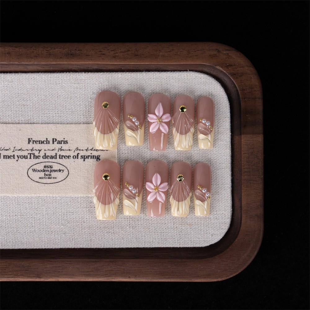 Handmade Press On Nails High Quality Gradient Floral Square Fake Nail Daily Gift