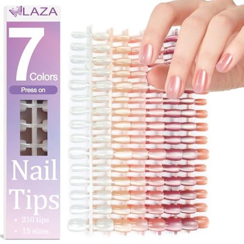 210pcs Cat Eye Press on Nails for Women – 7 Colors – Short Square – Nude Series