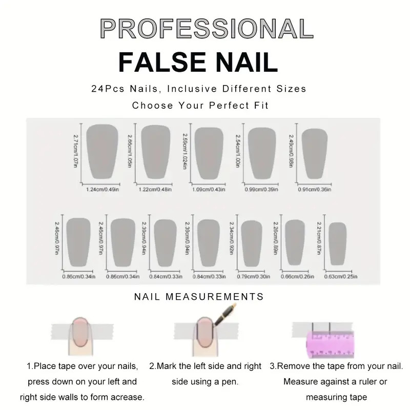 24pcs Luxury Press-On Nails Set – Mixed Color Ballet Shape, Middle Length