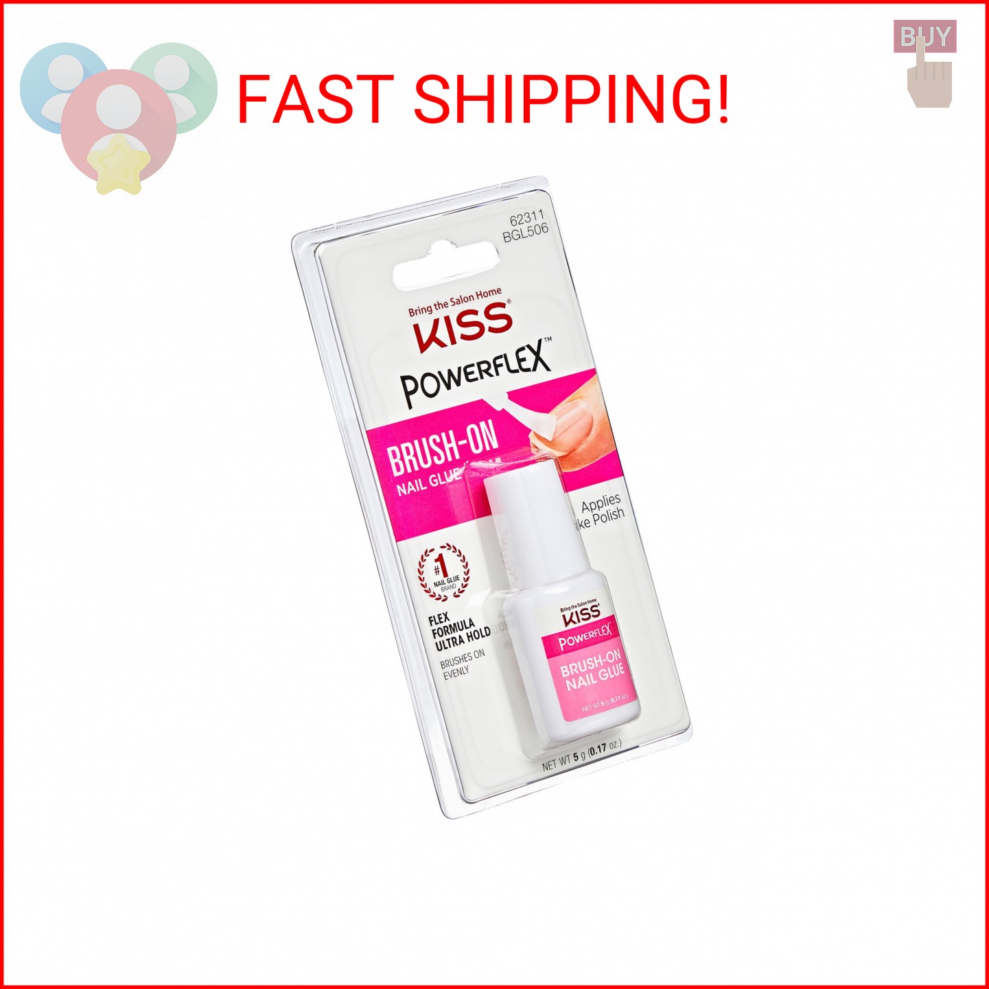 Kiss PowerFlex Nail Glue for Press Ons, Brush-On Applicator for Kits, Tips & Wra