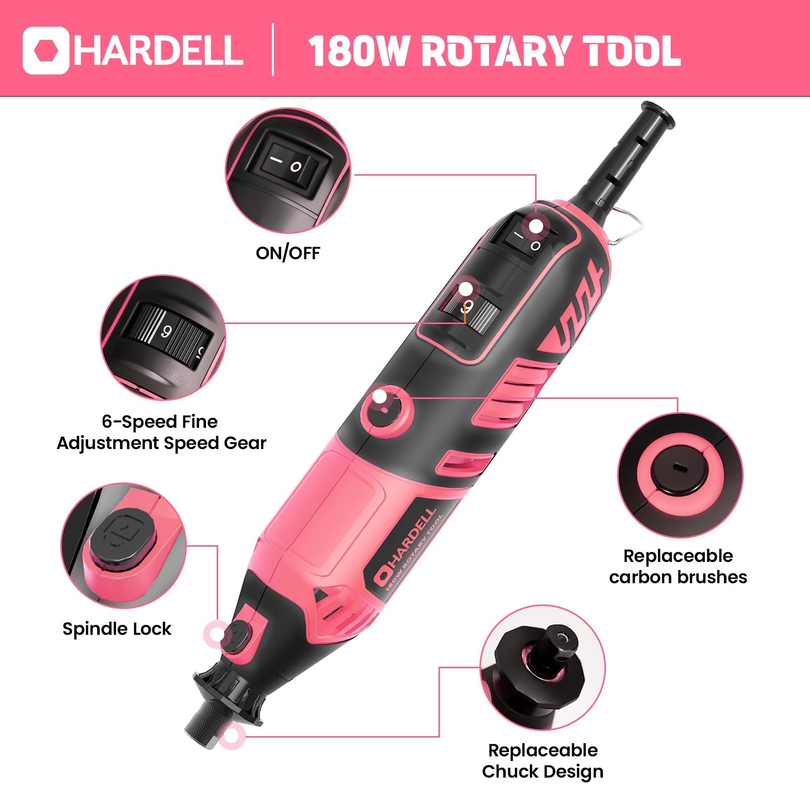 HARDELL Rotary Tool Kit – 180W Corded Power Rotary Tool 6 Variable … Fast Ship