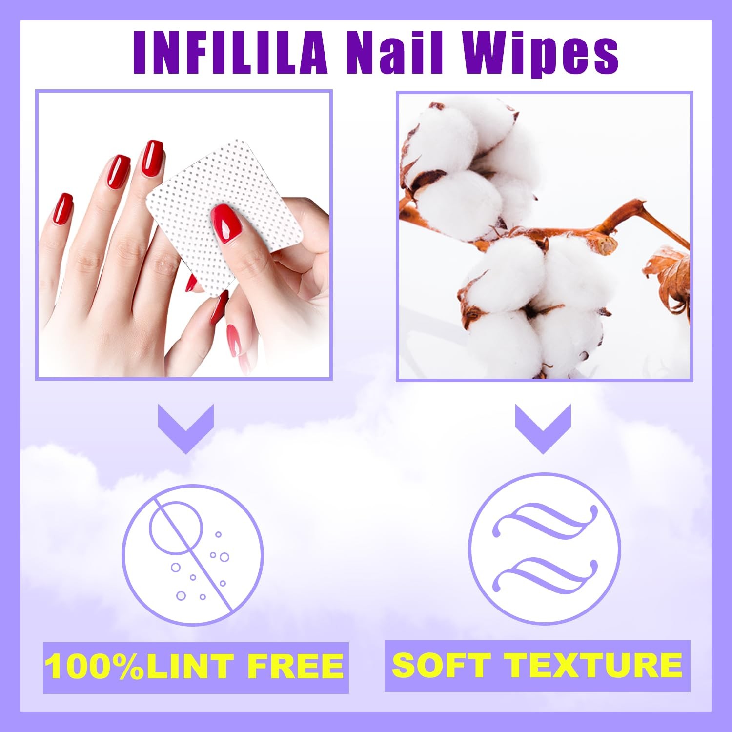 NXJ INFILILA Lint Free Nail Wipes, 540PCS 540 Count (Pack of 1), White-540