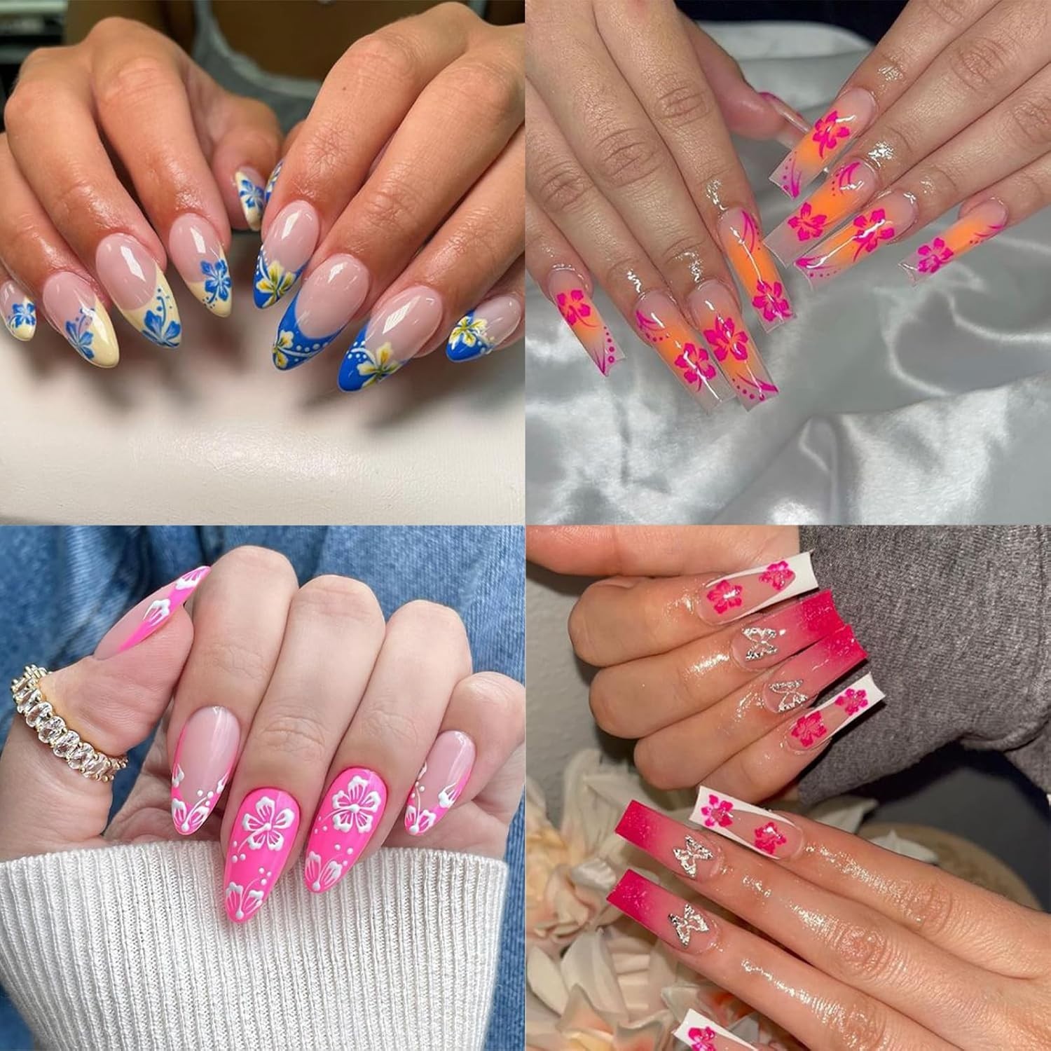 8Sheets Color Flower Nail Stickers 3D Hollow Out Hibiscus Nail colored flowers