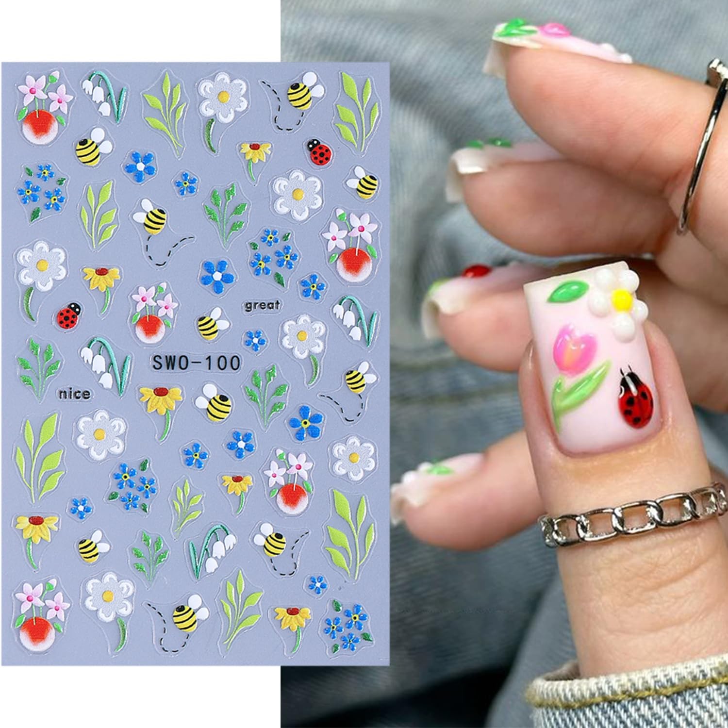 2 Sheets Embossed Fruit Nail Stickers for Nail Art Self-Adhesive Cherry 5D Na…