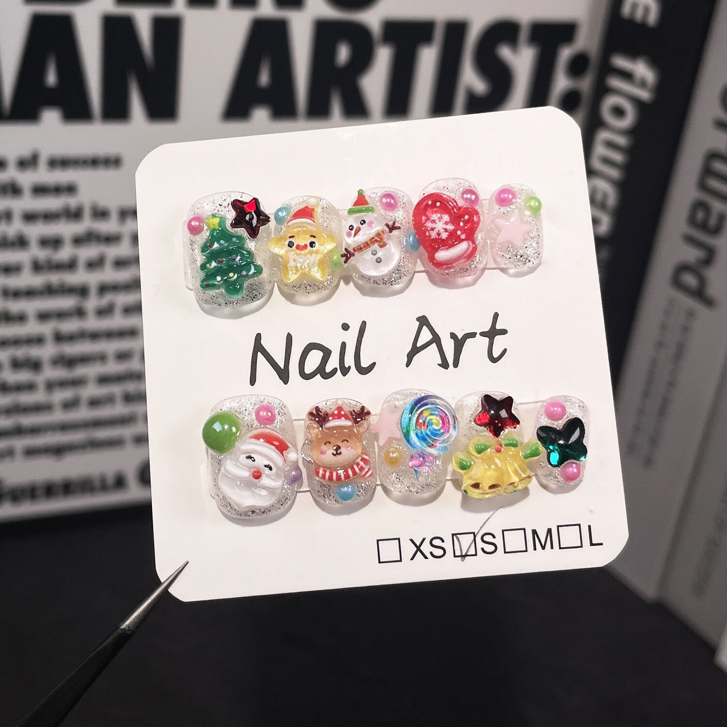 Christmas Bling short Y2K Handmade Artisan Press On Nails