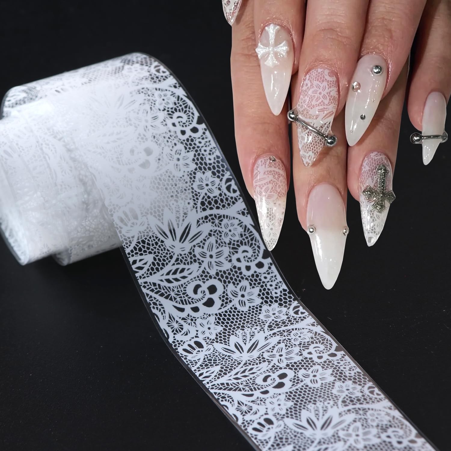 SUTOKAKA White Lace Nail Art Foil Stickers 10 Rolls