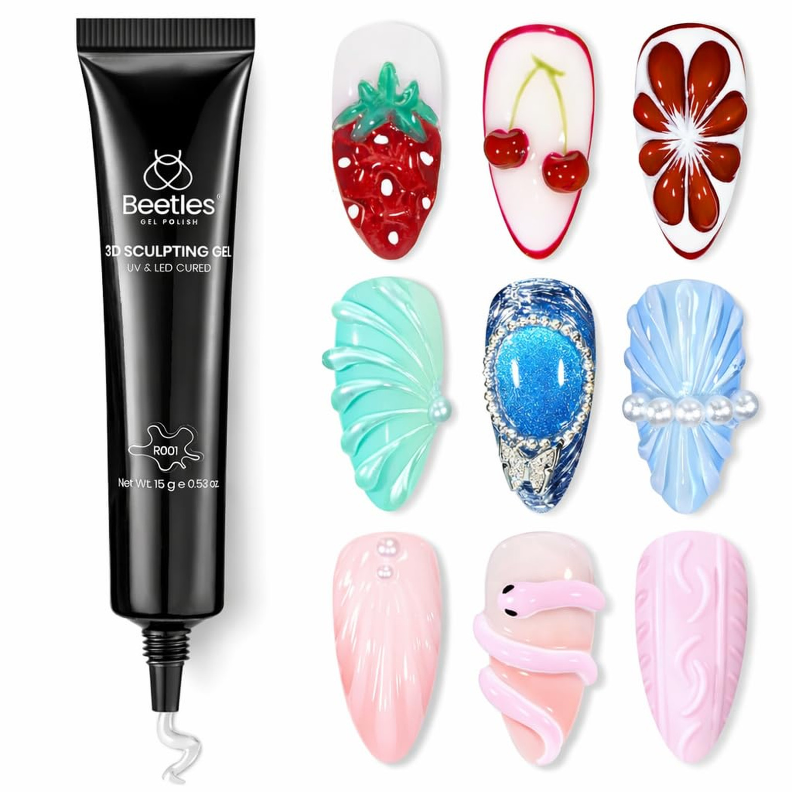 3D Nail Sculpting Gel Clear 15ml No Wipe UV Gel for Art, Raised Design