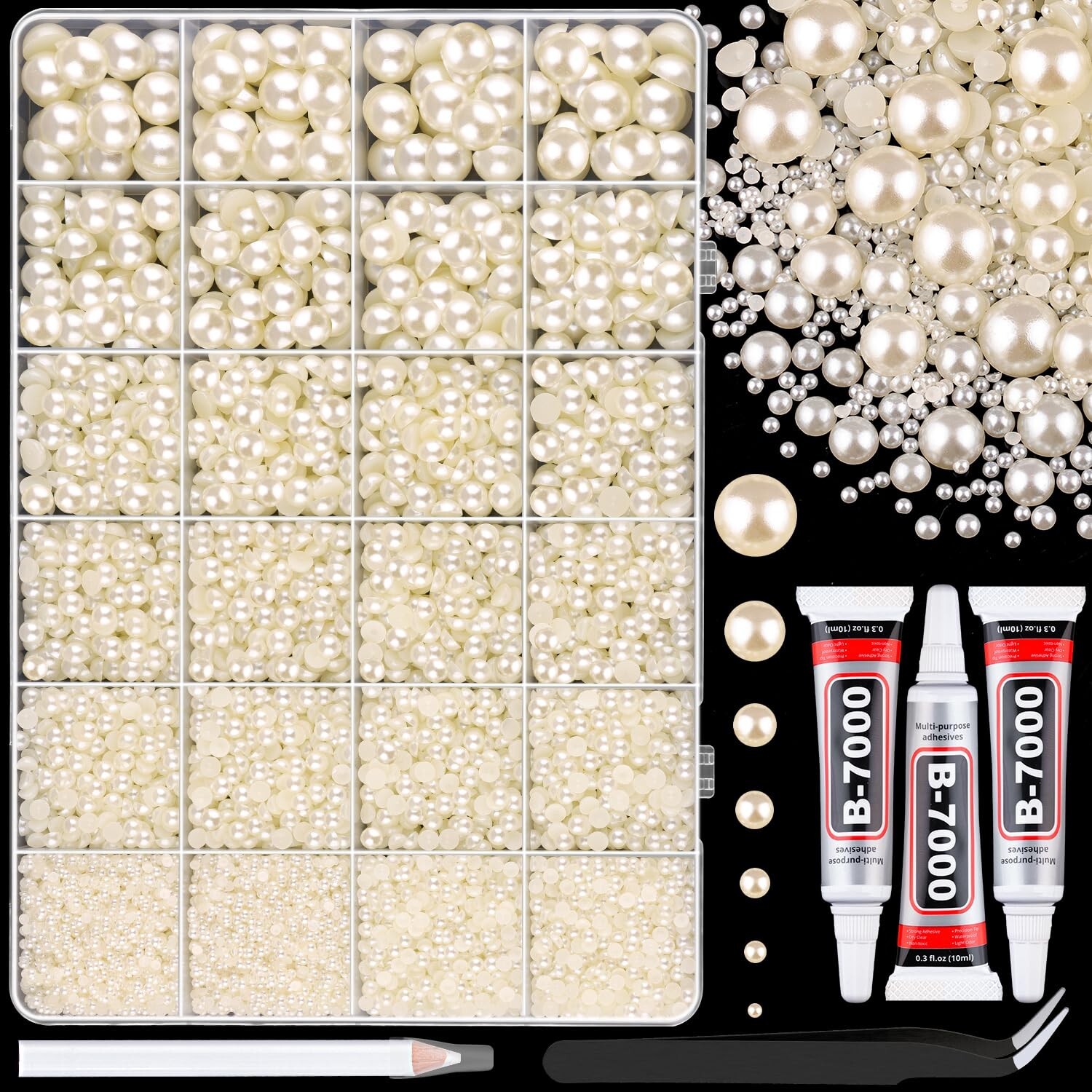 11000Pcs Flatback Pearls for Crafting (Ivory White/Beige), Assorted Size 2/3/…