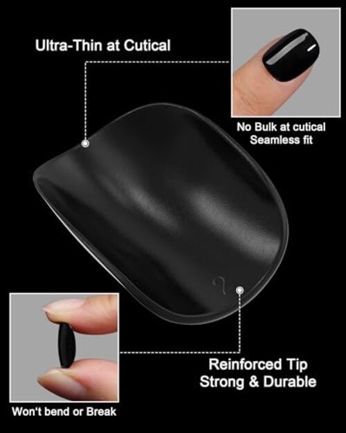 Black Square Nails – Extra Short Press – 32 Pcs – Salon Quality – Black