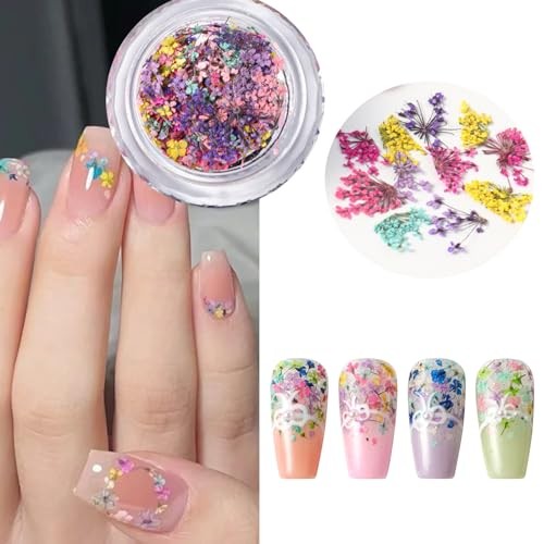 Spring Dried Flowers Nail Art Stickers Decals, Colorful 3D Dry Flower Style-4