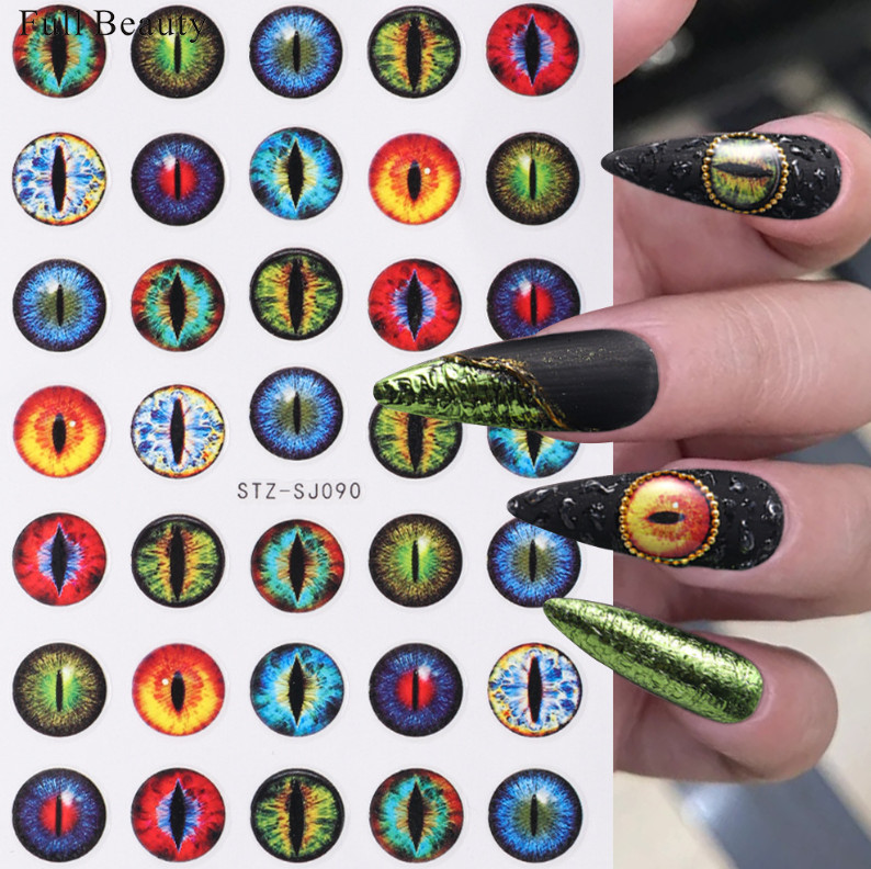 2pcs Dinosaur Eye Nail Stickers 3D Dragon Cat Eyes Nail Art Decals SJ89-90 NH7
