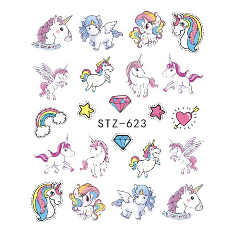 9Pcs Nail Art Water Transfer Sticker Unicorn Mermaid Children Tattoo Decals NS48
