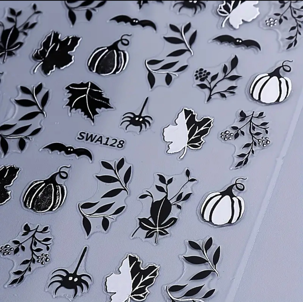 Halloween Nail Art Stickers Pumpkin Spider Bat Leaves Gold Silver DIY SWA128