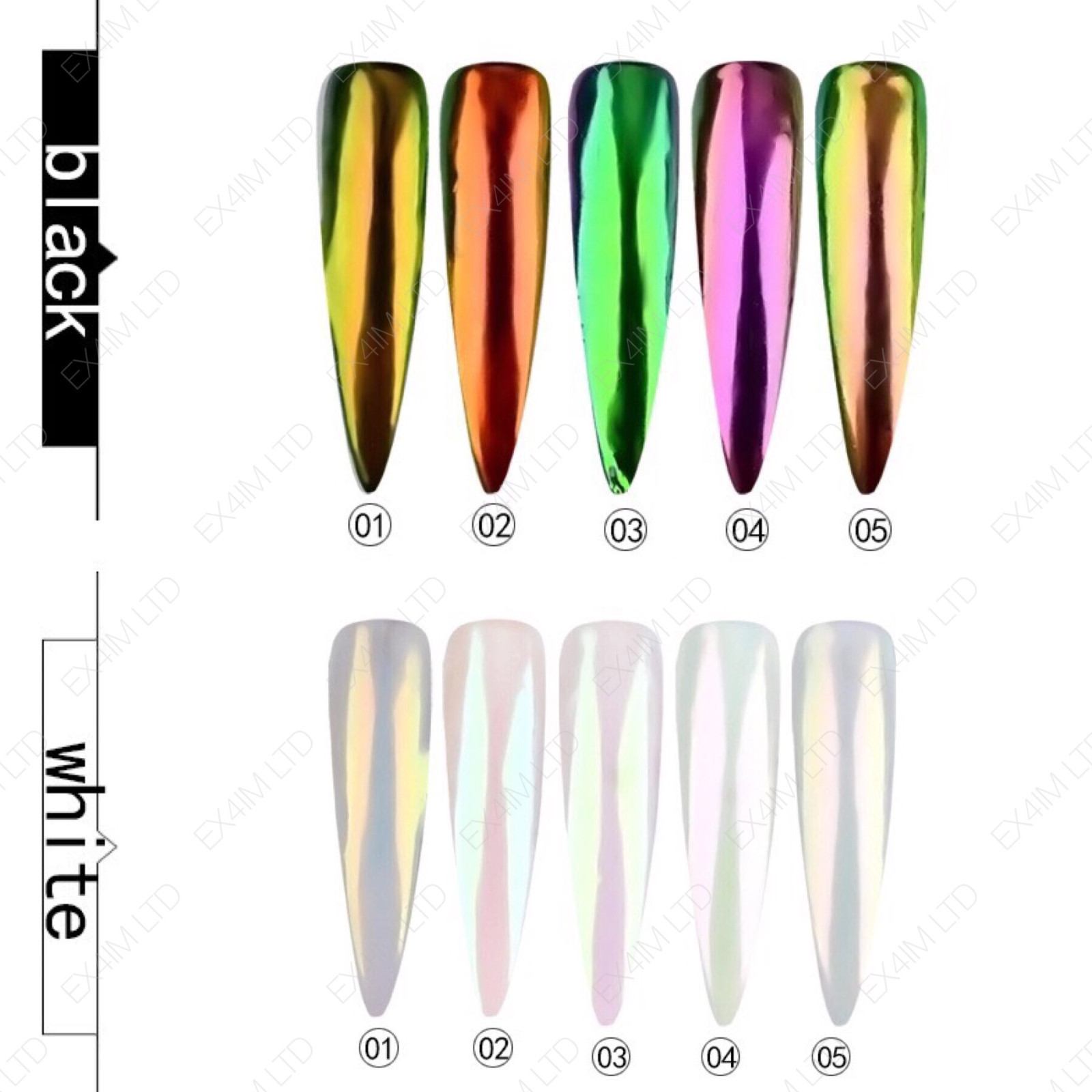 AURORA Nail Powder AB UNICORN RAINBOW 5 Colours CHROME Mirror Effect Mermaid UK