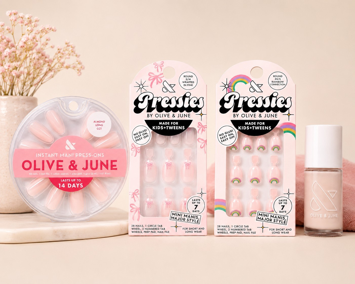 Olive & June Bundle – Instant Mani Press-Ons, 2 Pressies for Kids, Nails Polish