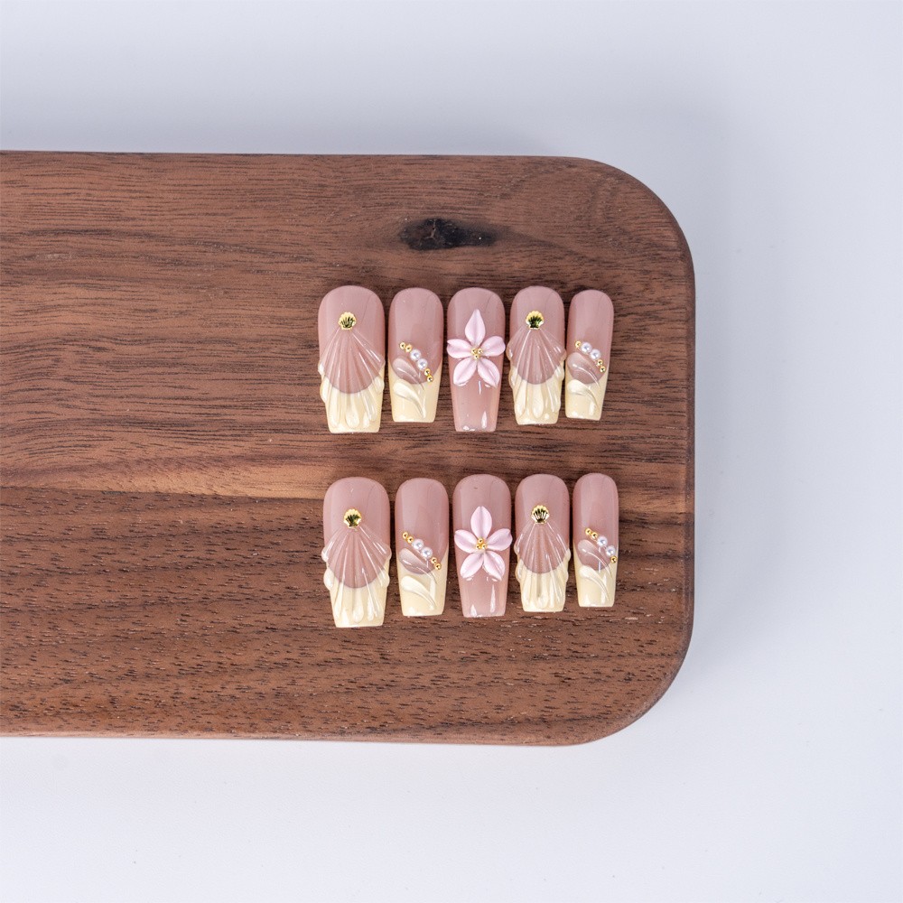 Handmade Press On Nails High Quality Gradient Floral Square Fake Nail Daily Gift