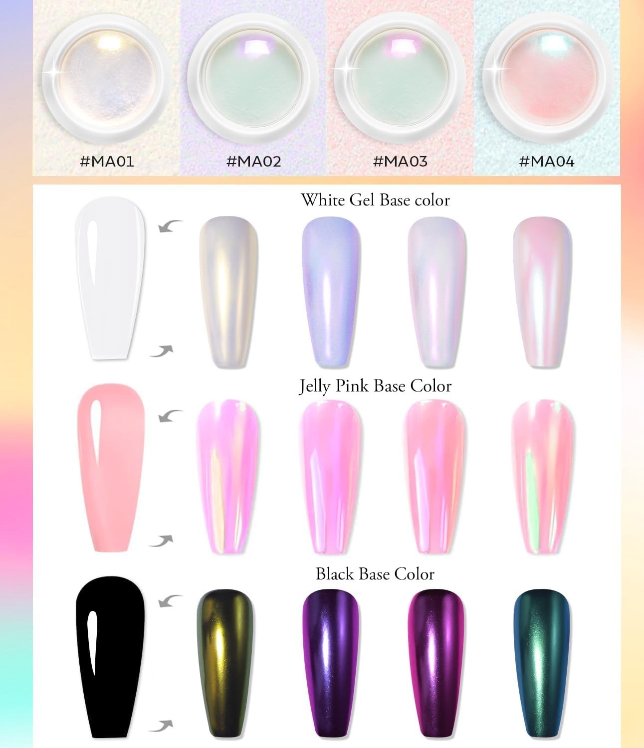 4-Piece Holographic Nail Powder Set with Pearlescent Shine for Glossy Nails