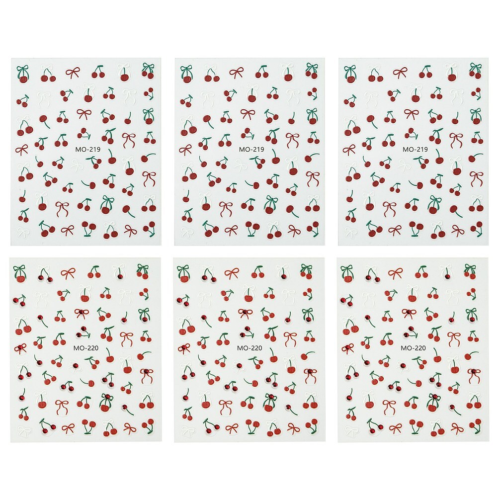 6 Sheets 2 Styles Nail Art Stickers PVC Cherry Pattern for Nail Art Decorations