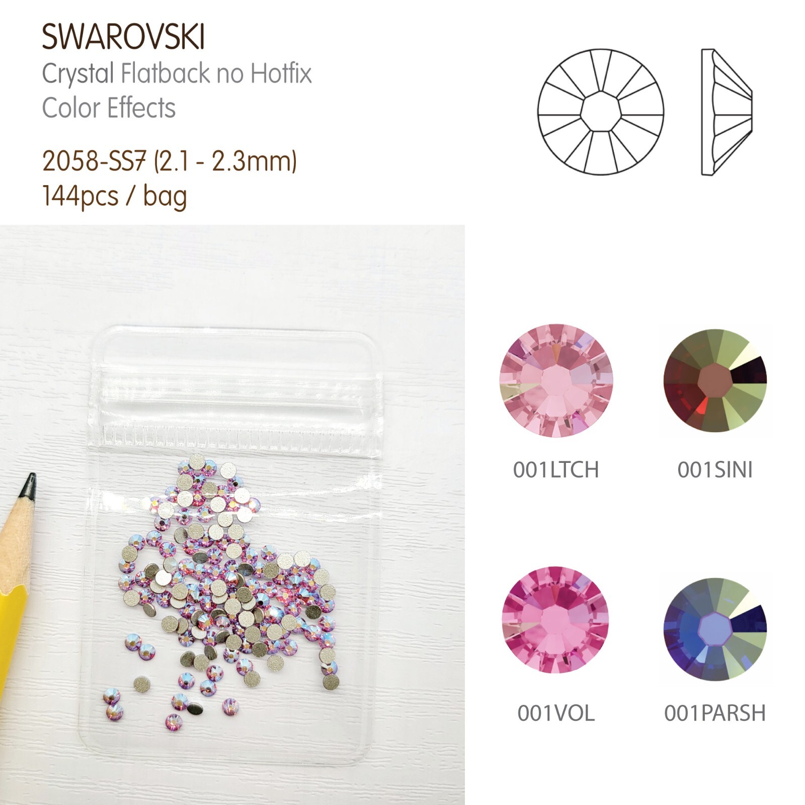 Swarovski 2.2mm-144pcs Flatback Crystal Nail Decoration Rhinestone #2058-SS7-Clr