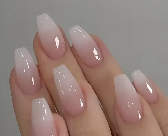 24 Pcs Middle Ballet Shape Press On Nails, Nude Full Cover For Women
