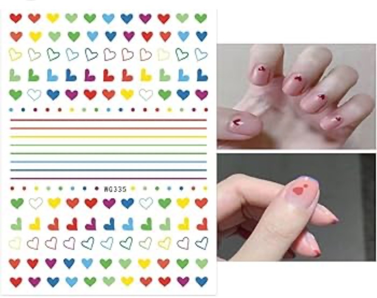 Nail Art Stickers COLOURFUL PRIDE LOVE HEARTS VALENTINES WG335