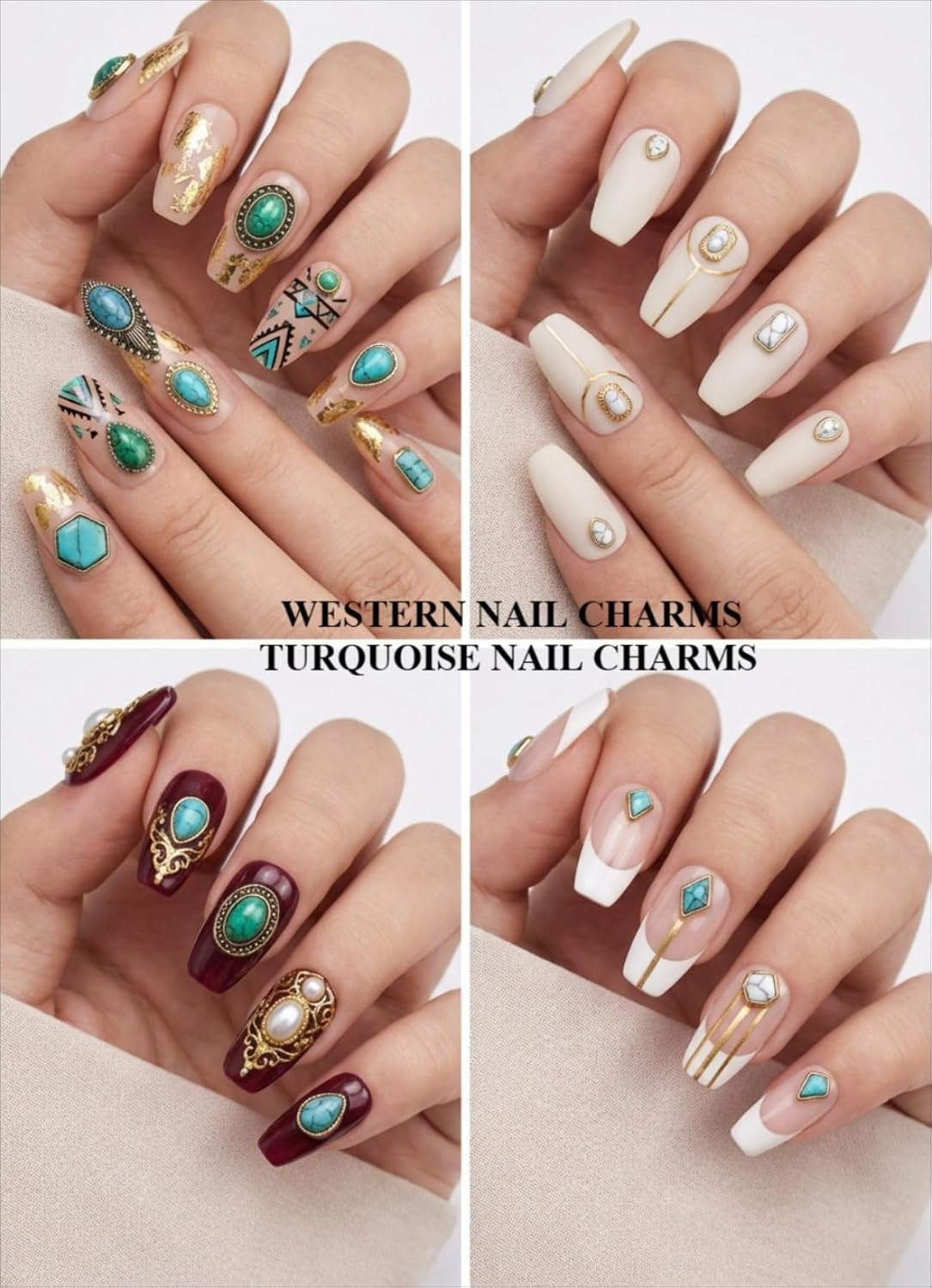 50 PCS Turquoise Nail Ornaments 3D Nail Art Supplies Accessories Western Retro f