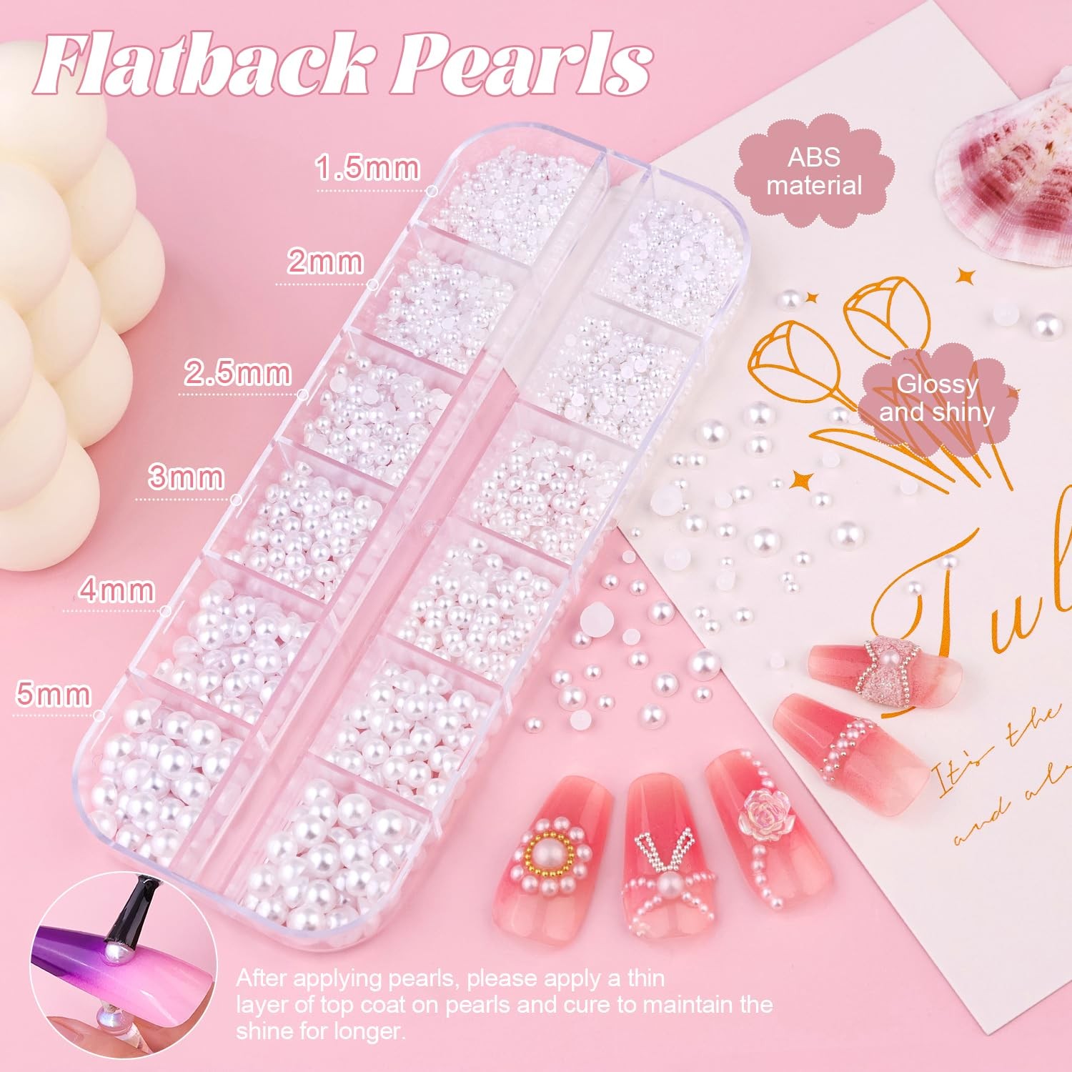 Silver Nail Beads and Flatback Pearls for Nails White Nail Pearl Charms