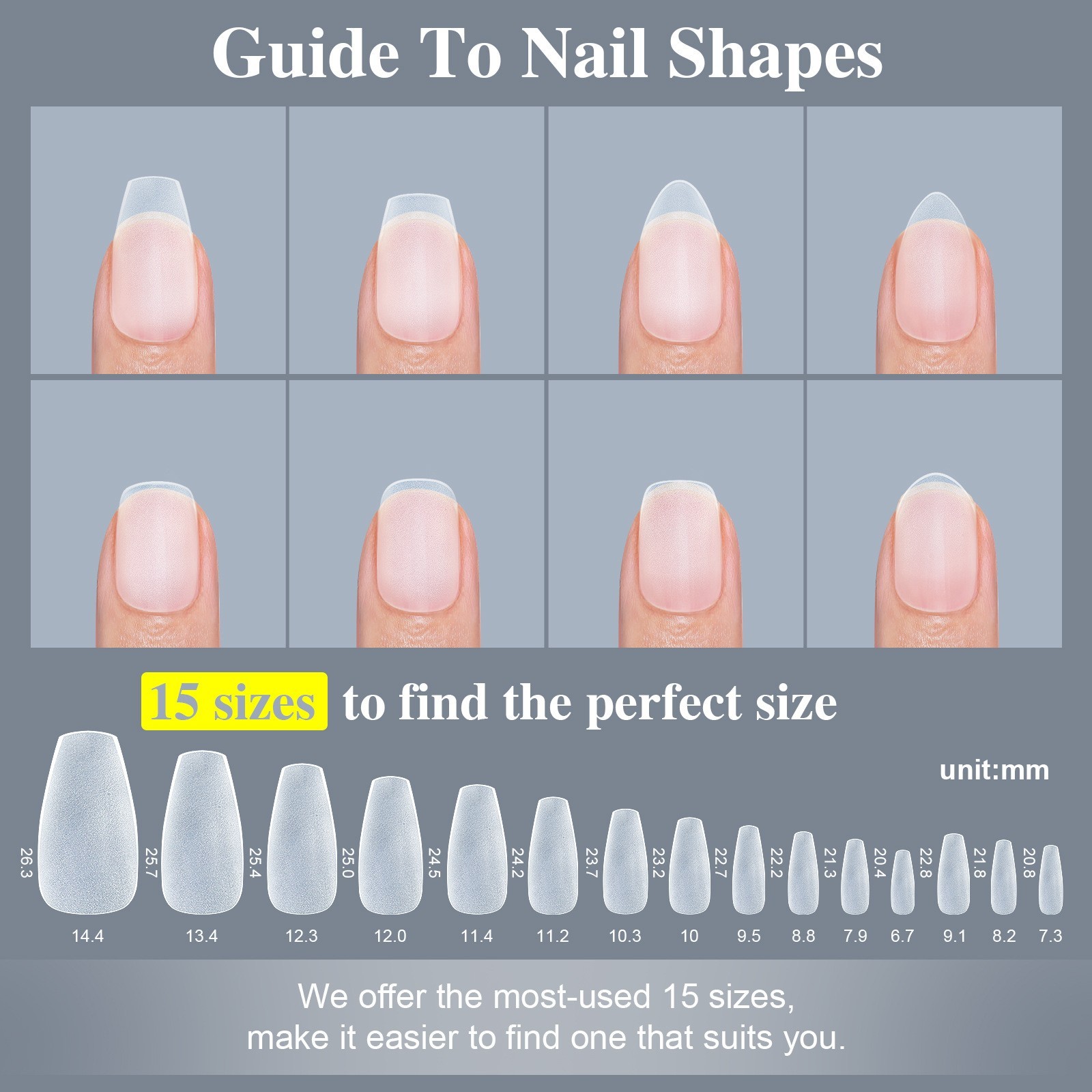 150Pcs Ballerina Coffin Square Matte Nail Art Tips Full Cover False Nails 15Size