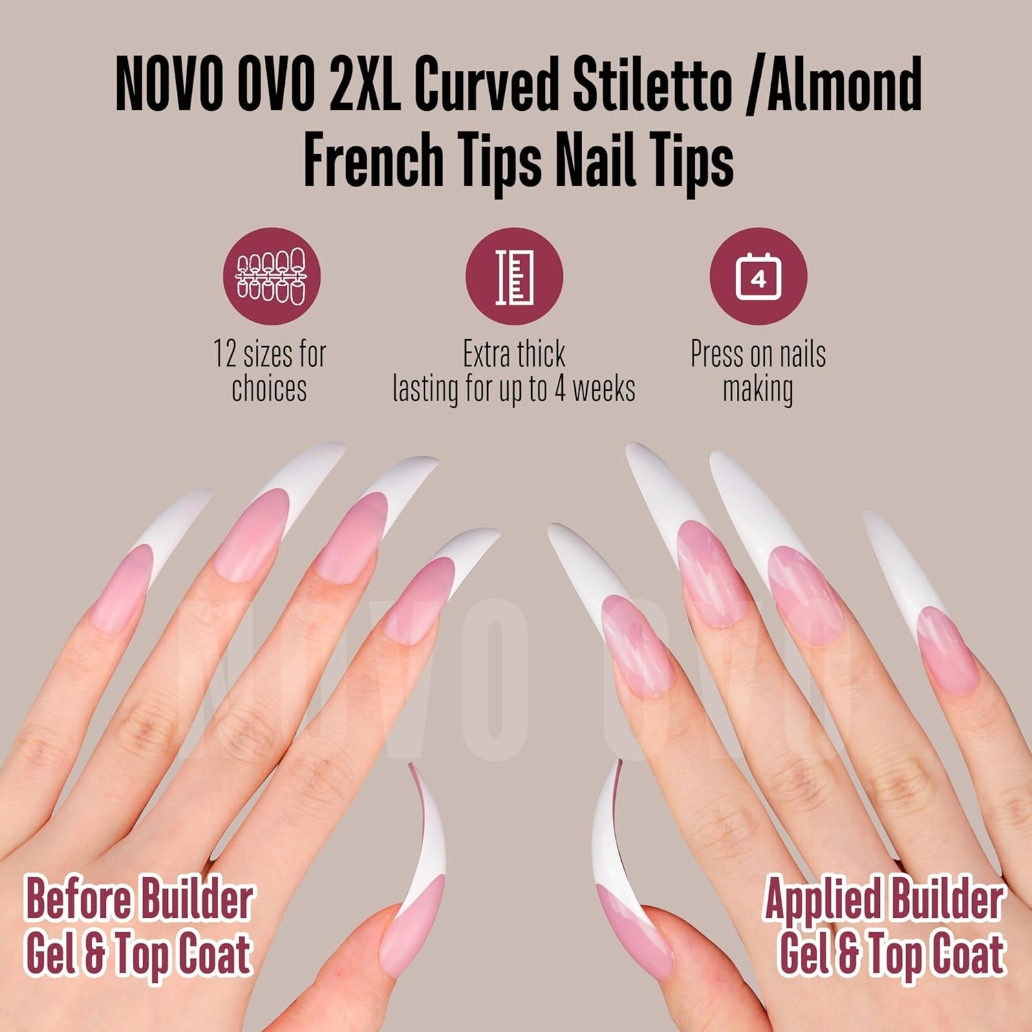 Deluxe XXL Curved Stiletto Nail Tips with Full Cover & Matte Finish, 240 Pcs