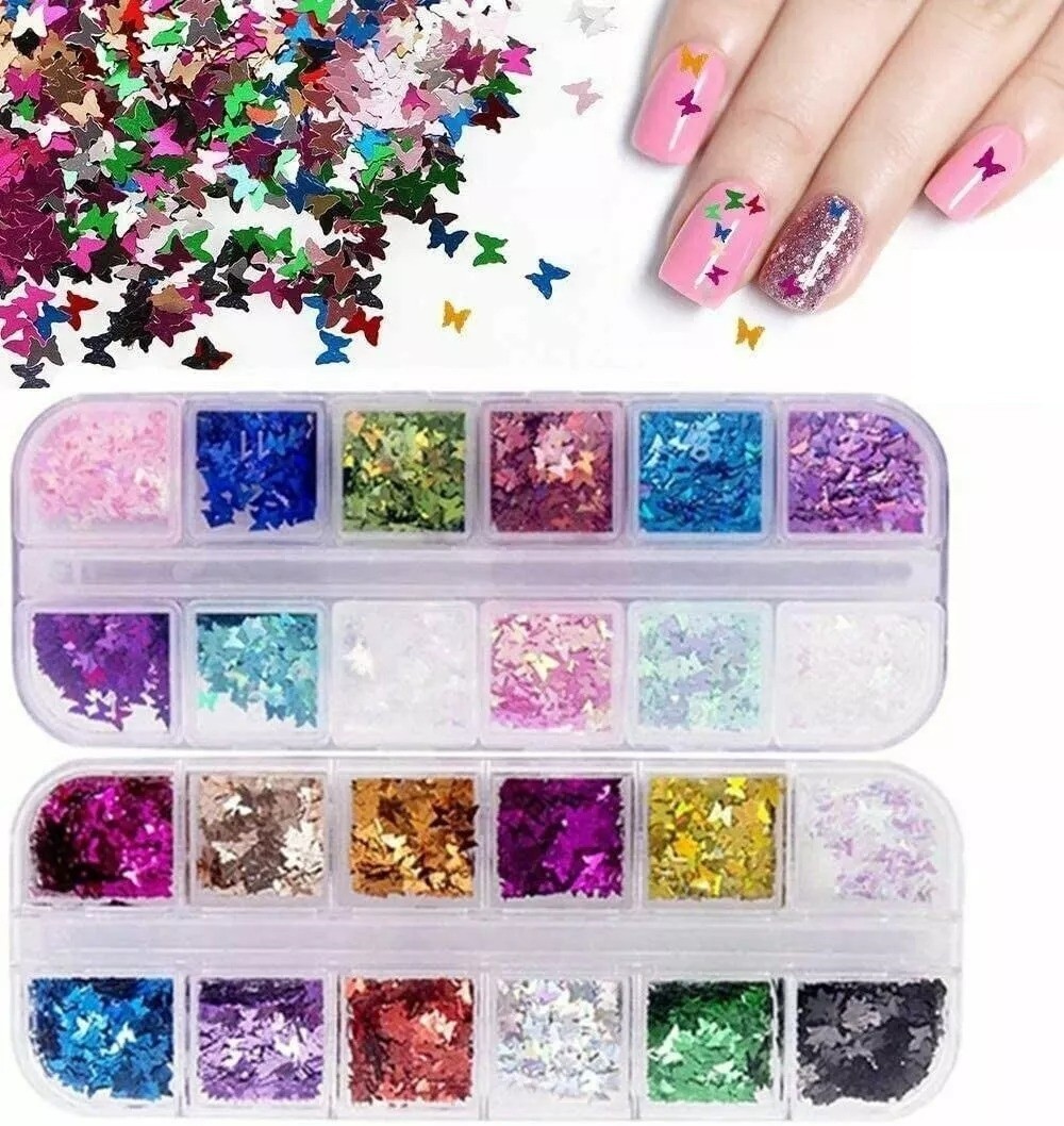 Nail Glitter Sequins Holographic Laser Butterfly Flakes Nail Art 3D Decoration