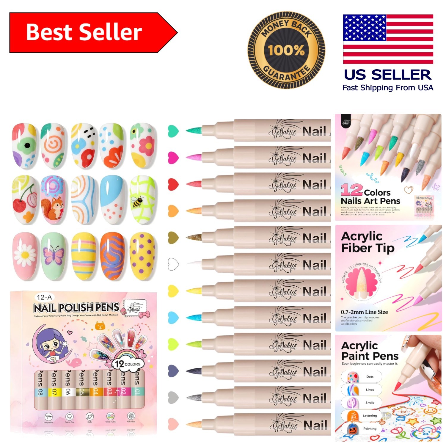 Vibrant 12-Color Nail Art Pen Set with Fine Tip for Intricate Designs at Home