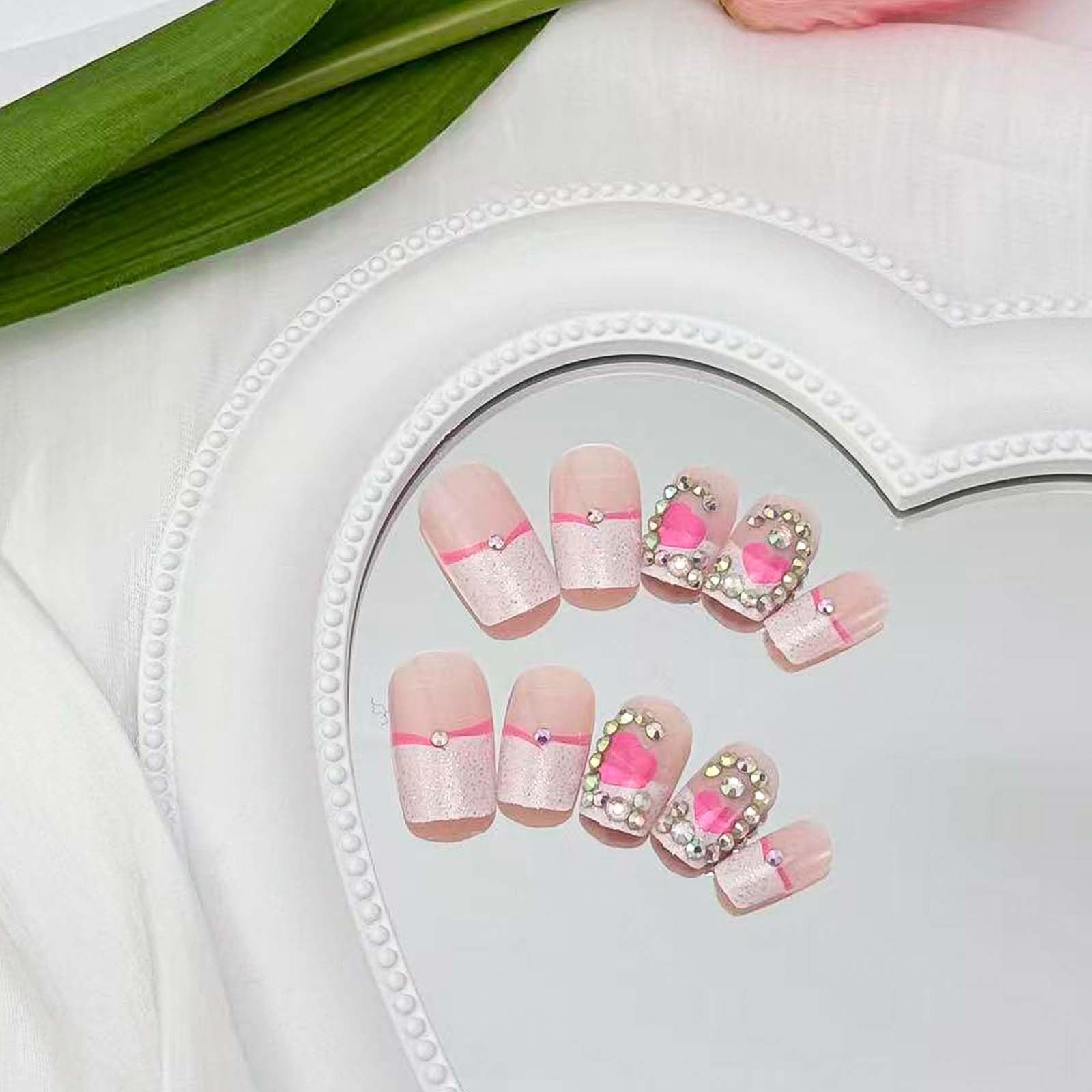 24Pcs Valentines French Tip Press on Nails Short Square 3D Red Lips Heart Fak…
